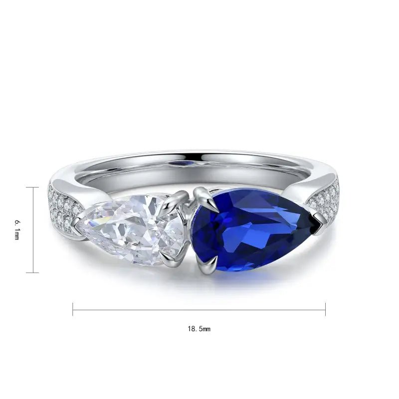 Toi Et Moi Pear Cut Lab Blue Sapphire & Lab Diamond Engagement Ring - LGG Jewelry