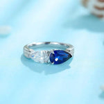 Lade Bild in die Galerieansicht, Toi Et Moi Pear Cut Lab Blue Sapphire &amp; Lab Diamond Engagement Ring - LGG Jewelry