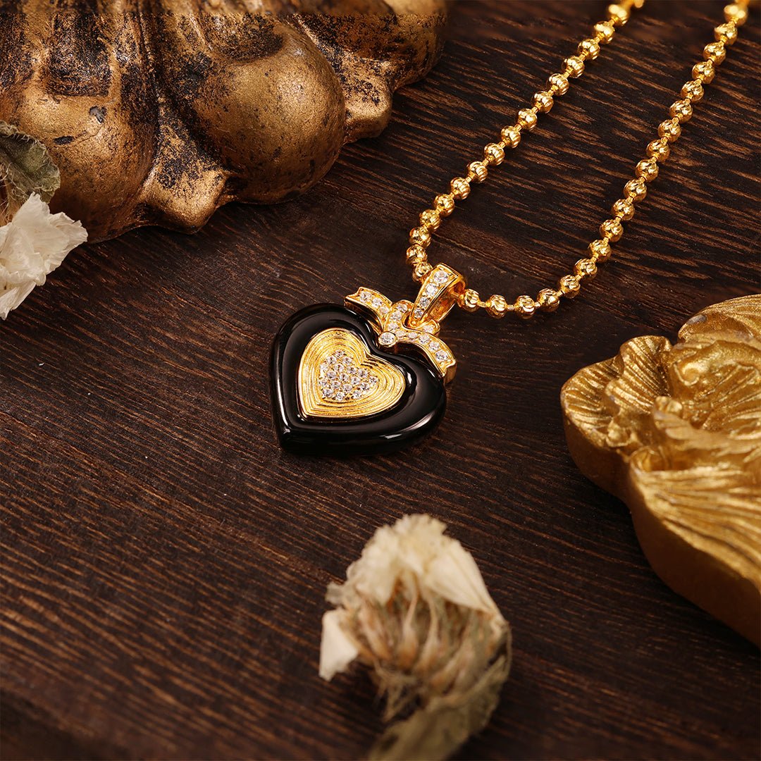 Triple Heart Black Agate Necklace - LGG Jewelry