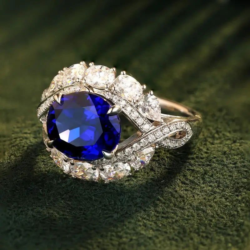 Twist Band 4.8 Ct Lab Blue Sapphire Engagement Ring - LGG Jewelry