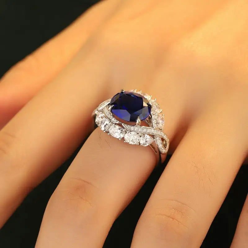 Twist Band 4.8 Ct Lab Blue Sapphire Engagement Ring - LGG Jewelry