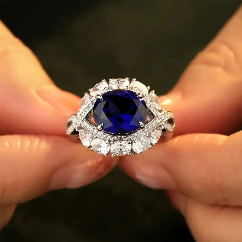 Twist Band 4.8 Ct Lab Blue Sapphire Engagement Ring - LGG Jewelry