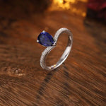 Lade Bild in die Galerieansicht, V-Shaped 1.65 Ct Pear Lab Blue Sapphire Half Pave Solitaire Engagement Ring - LGG Jewelry