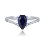 Lade Bild in die Galerieansicht, V-Shaped 1.65 Ct Pear Lab Blue Sapphire Half Pave Solitaire Engagement Ring - LGG Jewelry