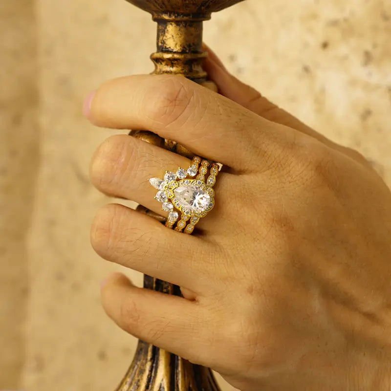 Vintage Inspired Trio 2 Ct Oval Cut Lab Diamond Bridal Ring Set - 3pcs - LGG Jewelry