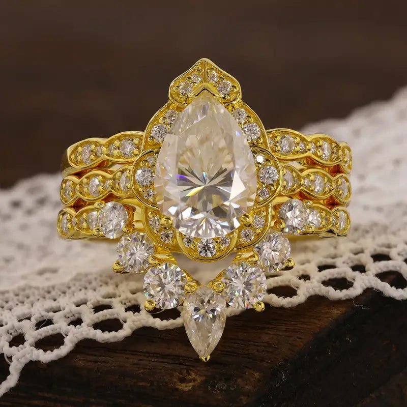 Vintage Inspired Trio 2 Ct Oval Cut Lab Diamond Bridal Ring Set - 3pcs - LGG Jewelry