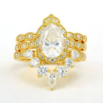 Lade Bild in die Galerieansicht, Vintage Inspired Trio 2 Ct Oval Cut Lab Diamond Bridal Ring Set - 3pcs - LGG Jewelry