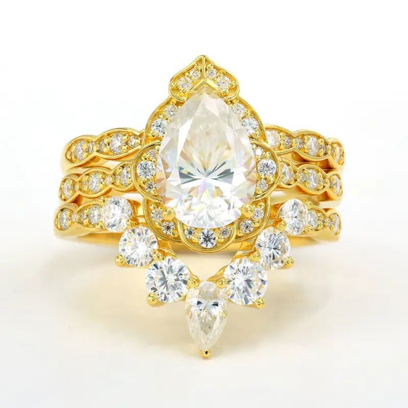Vintage Inspired Trio 2 Ct Oval Cut Lab Diamond Bridal Ring Set - 3pcs - LGG Jewelry