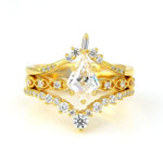 Lade Bild in die Galerieansicht, Vintage Kite Cut Moissanite Wedding Bridal Ring Set - 3pcs - LGG Jewelry