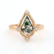 Vintage Kite Cut Moss Agate Art Deco Engagement Ring - LGG Jewelry
