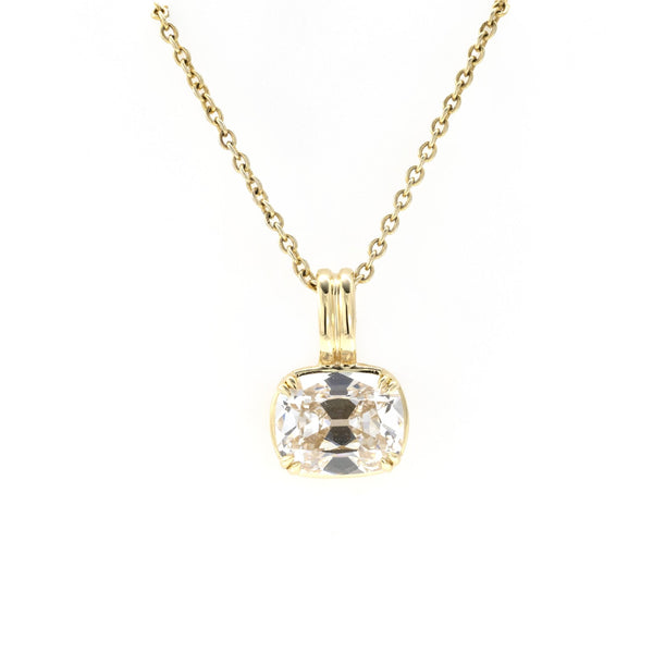 Vintage Old Mine Cut 2.05ct Cushion Pendant Necklace in 10K Yellow Gold - LGG Jewelry