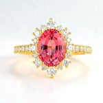 Lade Bild in die Galerieansicht, Vintage Oval Cut Lab Padparadscha Sapphires Halo Engagement Ring - LGG Jewelry