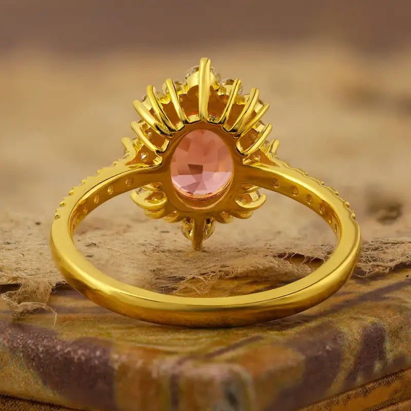 Vintage Oval Cut Lab Padparadscha Sapphires Halo Engagement Ring - LGG Jewelry