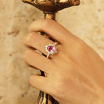 Lade Bild in die Galerieansicht, Vintage Oval Cut Lab Padparadscha Sapphires Halo Engagement Ring - LGG Jewelry