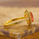 Lade Bild in die Galerieansicht, Vintage Oval Cut Lab Padparadscha Sapphires Halo Engagement Ring - LGG Jewelry