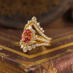 Lade Bild in die Galerieansicht, Vintage Trilogy Oval Cut Lab Padparadscha Bridal Rings - 3pcs - LGG Jewelry