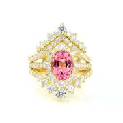 Vintage Trilogy Oval Cut Lab Padparadscha Bridal Rings - 3pcs - LGG Jewelry