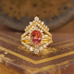 Lade Bild in die Galerieansicht, Vintage Trilogy Oval Cut Lab Padparadscha Bridal Rings - 3pcs - LGG Jewelry