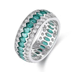 Lade Bild in die Galerieansicht, Wave Line Elongated Hexagon Zambia Green Emerald Channel Eternity Band - LGG Jewelry