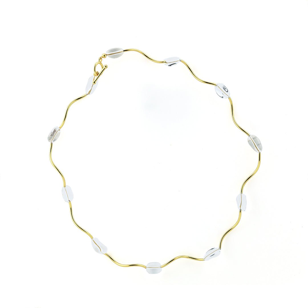 White Crystal Bead Wave Necklace - LGG Jewelry